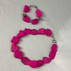 Fuchsia Stone Necklace and Bracelet Set